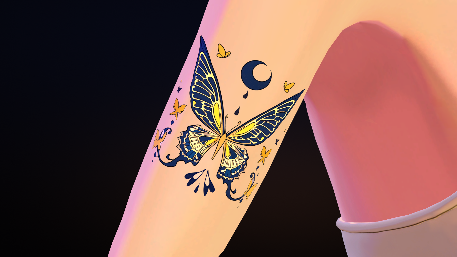 Yocho II — Night Butterfly Tattoo (B), Glow / ON-OFF (VRChat / Modular Avatar / PC)
