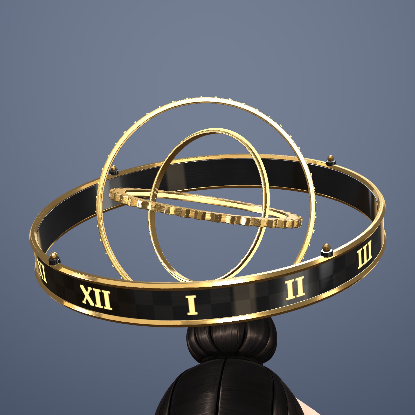Armillary-Style Halo (Tenkyū no Wa) — Clock-Dial Halo with Rings Tracing a Sphere (VRChat / Modular Avatar / PC)