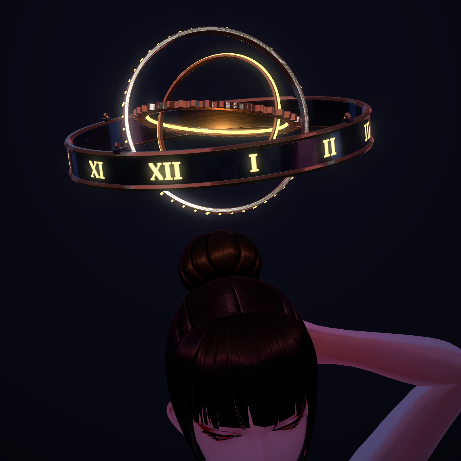 Armillary-Style Halo (Tenkyū no Wa) — Clock-Dial Halo with Rings Tracing a Sphere (VRChat / Modular Avatar / PC)