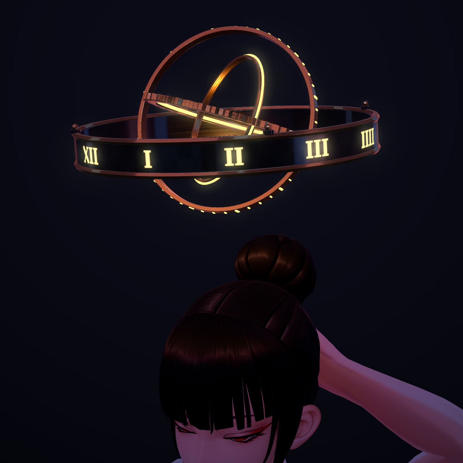 Armillary-Style Halo (Tenkyū no Wa) — Clock-Dial Halo with Rings Tracing a Sphere (VRChat / Modular Avatar / PC)