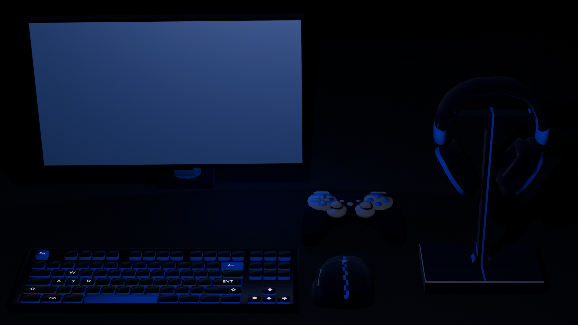 Stylized Gaming Desk Pack - Rigged Monitor, Keyboard, Mouse, Controller & Headphones