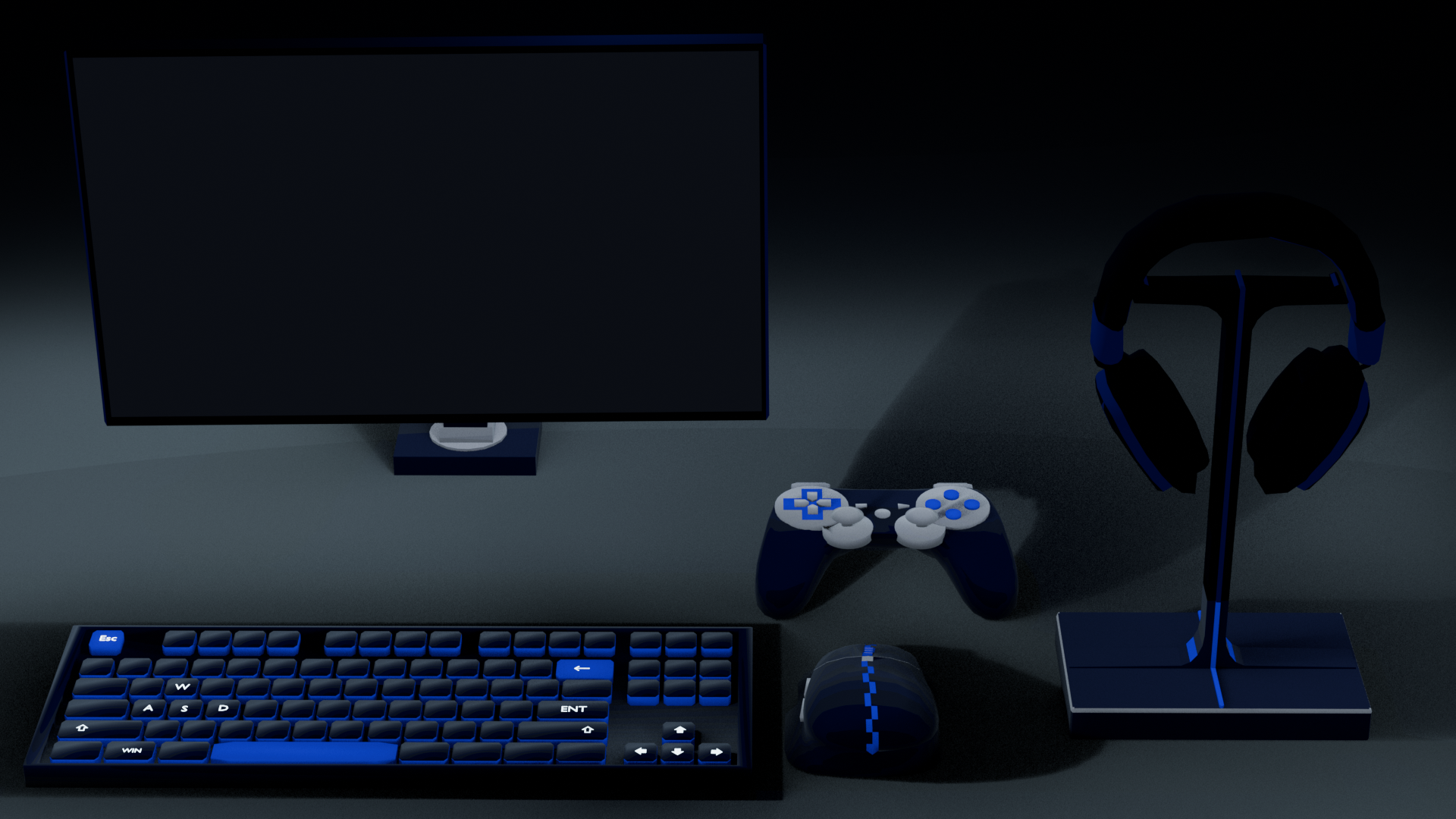Stylized Gaming Desk Pack - Rigged Monitor, Keyboard, Mouse, Controller & Headphones