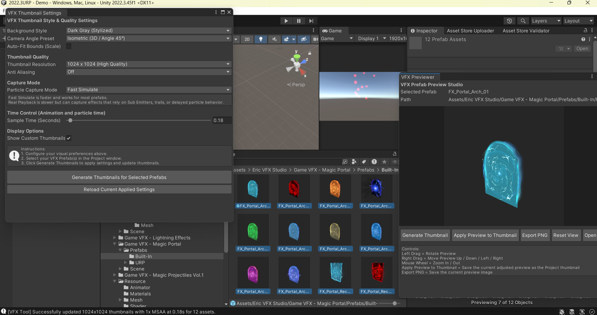 Unity VFX Prefab Preview Studio (Instant preview, Custom thumbnails, Export PNG)