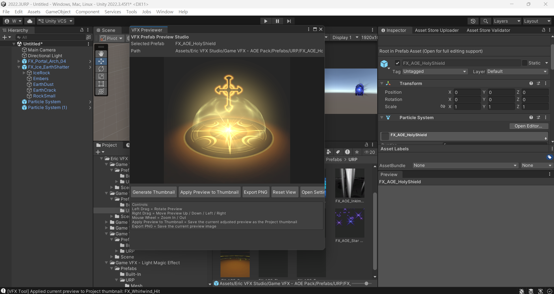 Unity VFX Prefab Preview Studio (Instant preview, Custom thumbnails, Export PNG)
