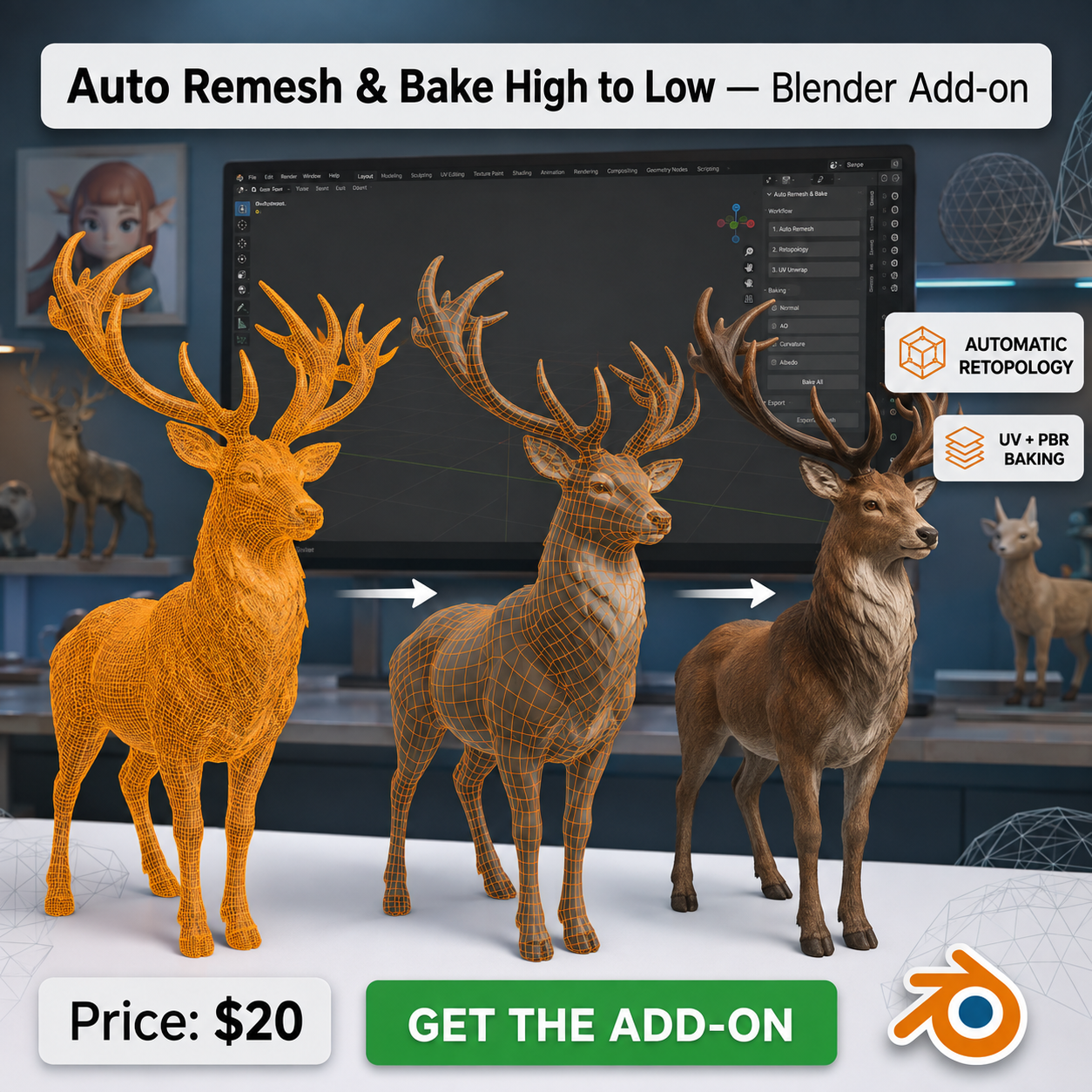 Auto Remesh & Bake High to Low — Blender Add-on