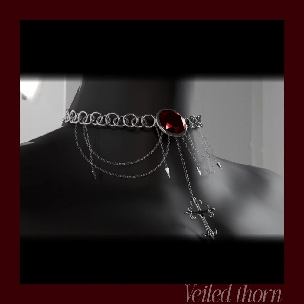 Gothic Ruby Cross Choker