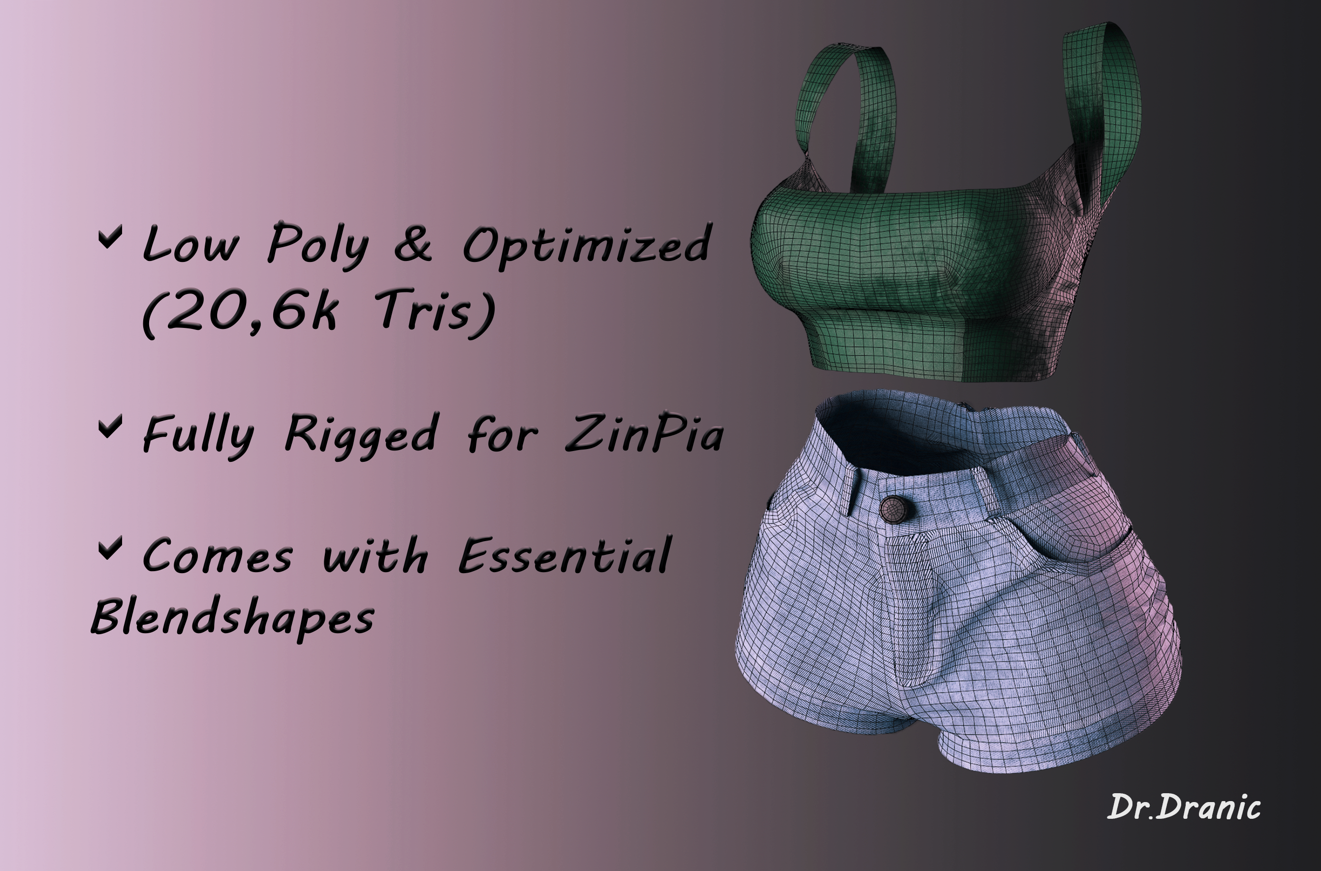 VRChat Outfit for ZinPia — Top & Shorts Set