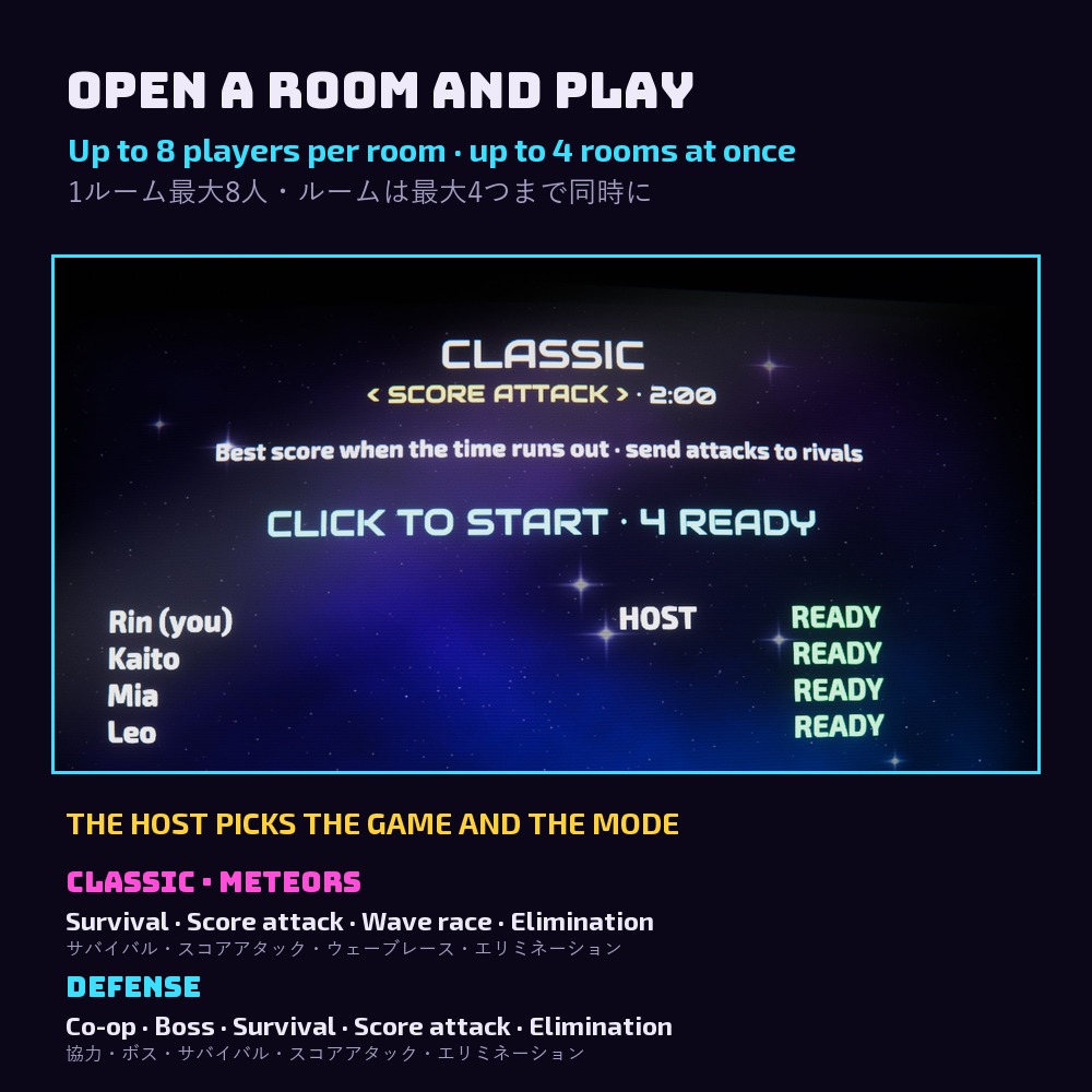 Nova Swarm — 3 Neon Arcade Games in One Cabinet for VRChat Worlds