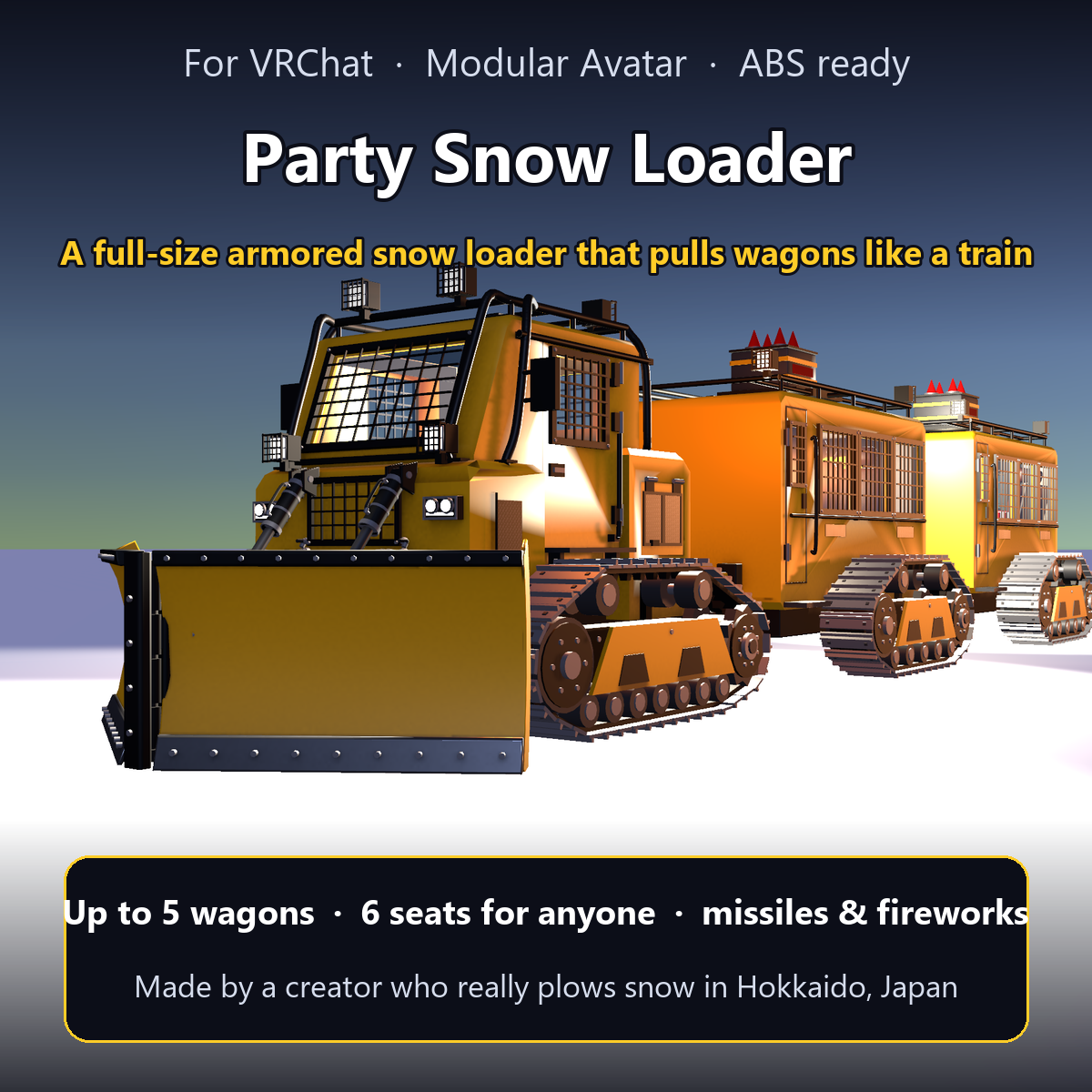 Party Snow Loader | VRChat Rideable Vehicle Gimmick - Wagons & Seats for Friends [Modular Avatar / ABS]