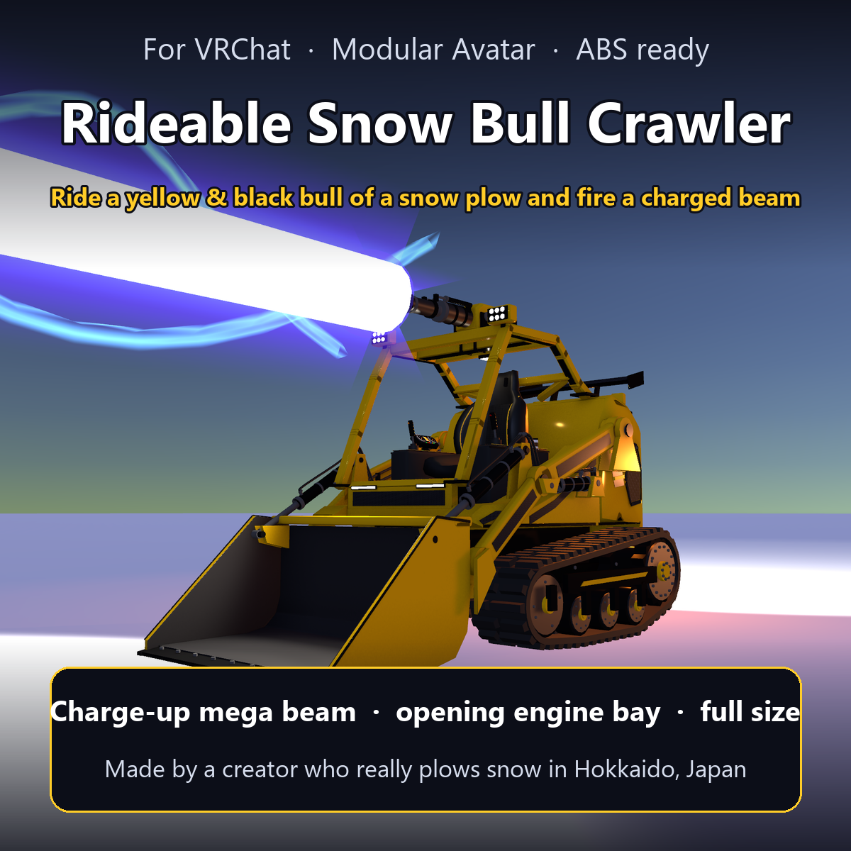 Rideable Snow Bull Crawler | VRChat Drivable Vehicle Gimmick - Charged Particle Cannon [Modular Avatar / ABS]