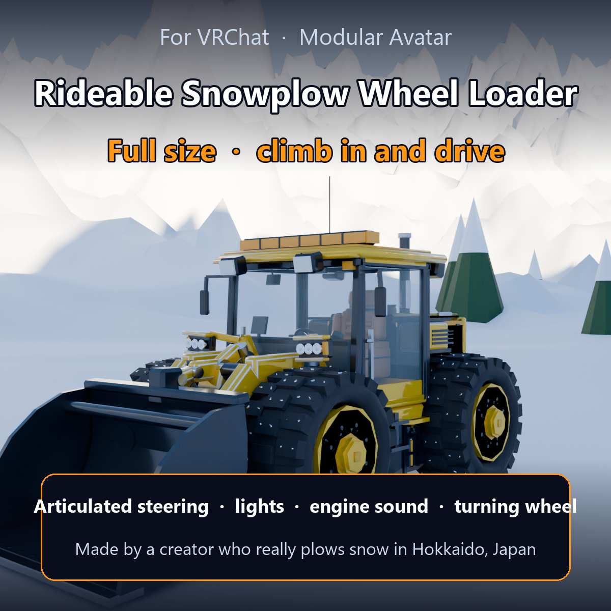 Rideable Snowplow Wheel Loader - Full Size, Articulated Steering [Modular Avatar]