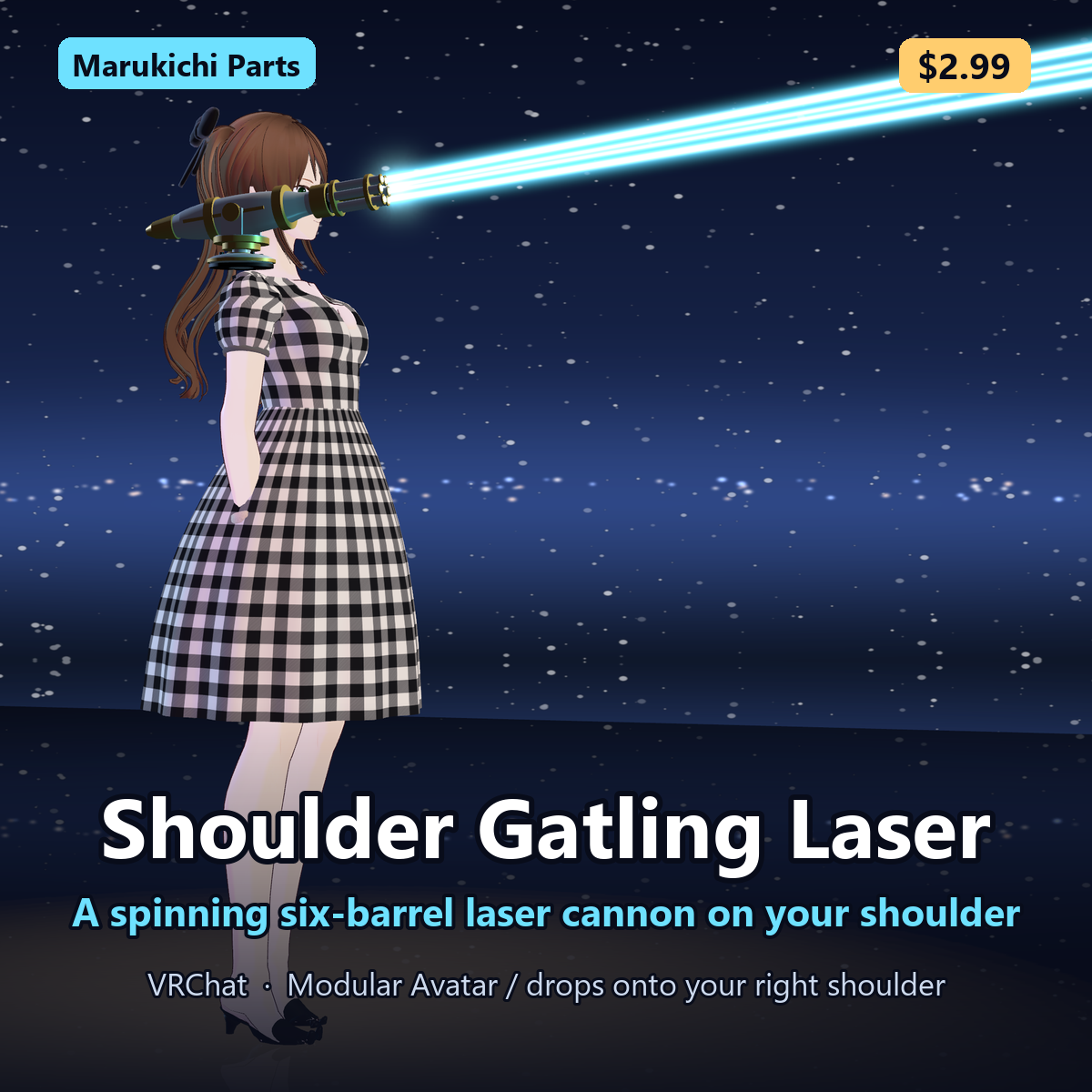 Shoulder Gatling Laser - Spinning 6-Barrel Beam Cannon [Modular Avatar / ABS]