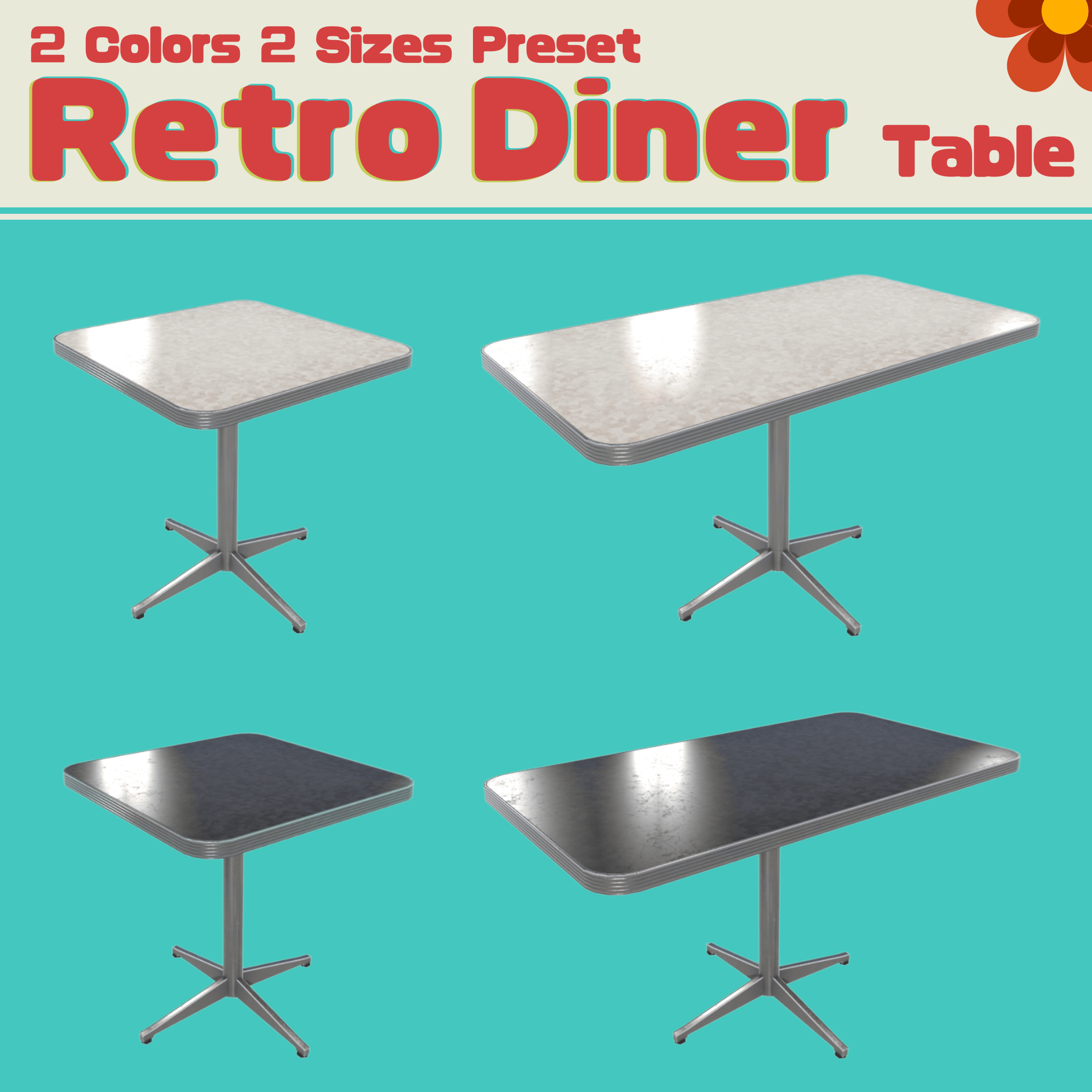 VRChat lilToon | Retro Diner Sofa & Table Set | Customizable Colors | 3D Furniture