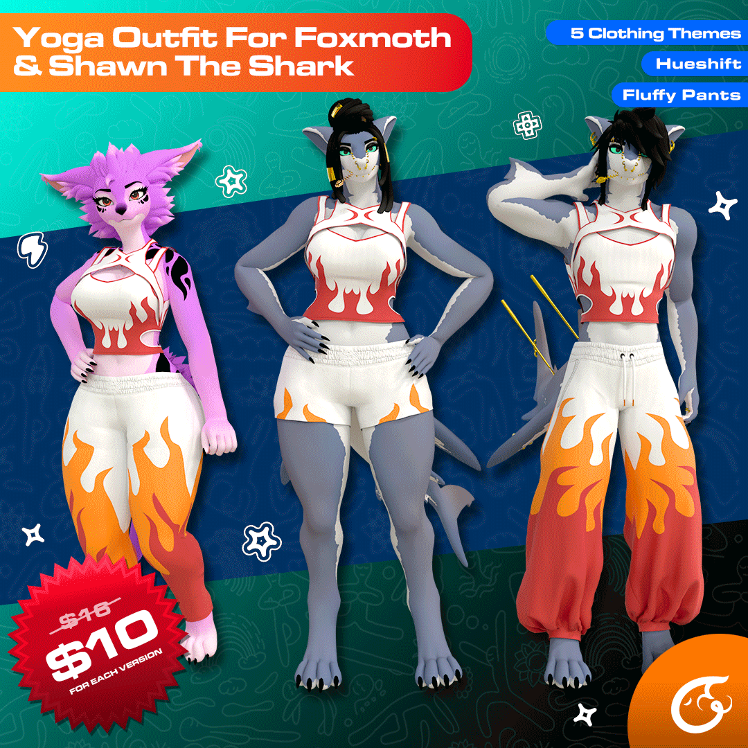 Yoga Outfit For Foxmoth, Shaienne & Shawn The Shark | VRChat Clothing