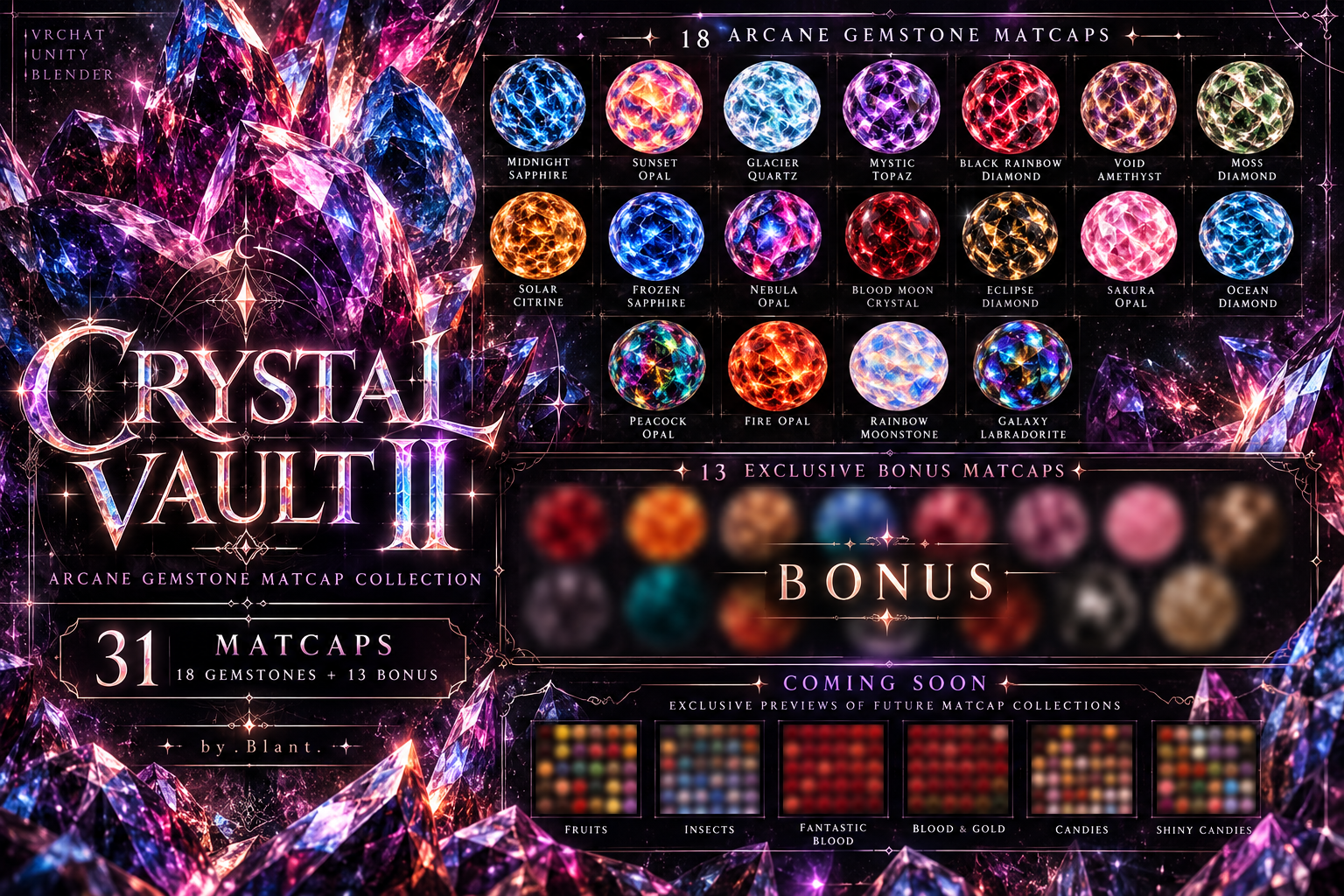 ✦ Crystal Vault II — Arcane Gemstone MatCap Collection + BONUS (31 MATCAPS)