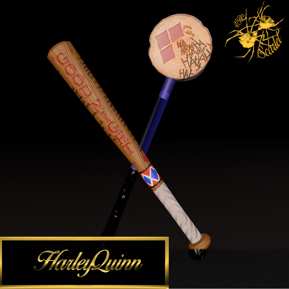 Harley Quinn 3D Weapon Pack – Stylized Bat & Mallet (FBX + Textures)