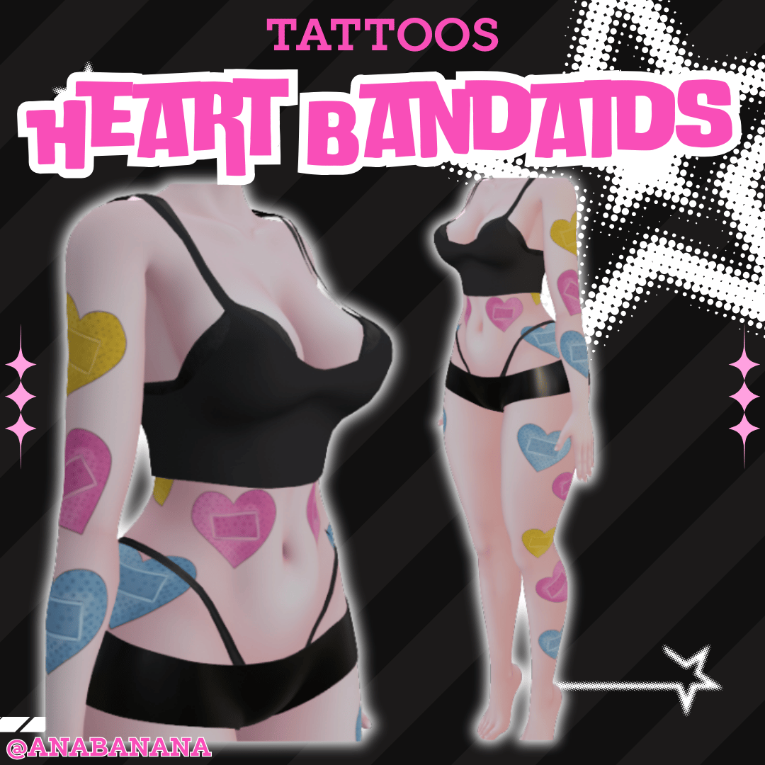 (J:)🩹 Heart Bandaids Tatts | Vrbase Egirl