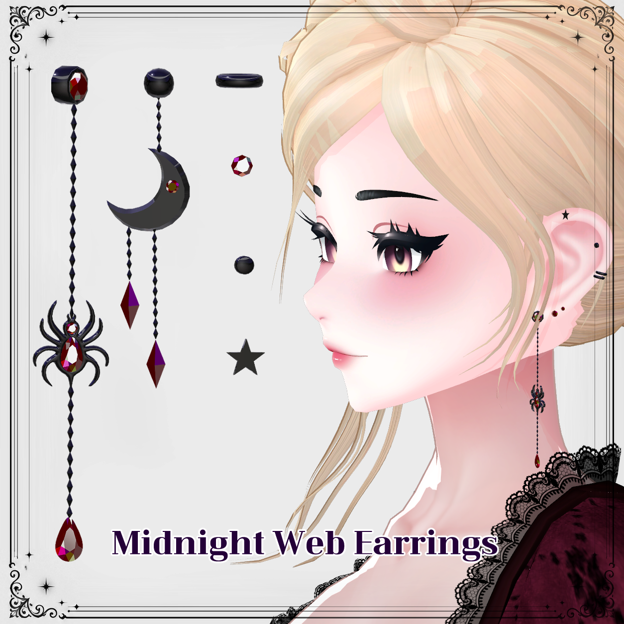 Midnight Web Earrings | Customizable VRChat Accessory | duchess.rh
