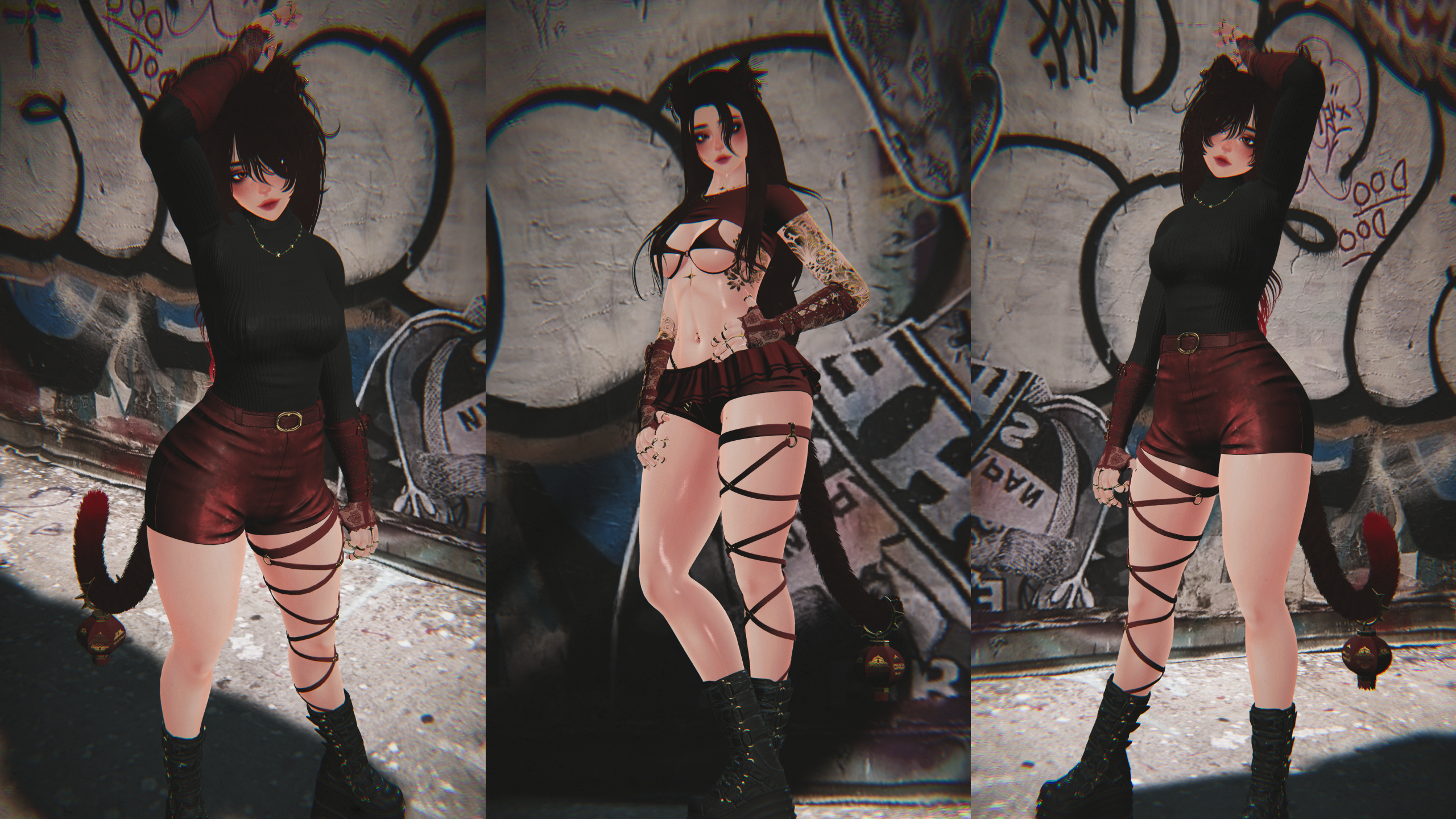 Sarah | Face Tracking & Gogo Loco & SPS | Optimized Goth Cat VRChat Avatar