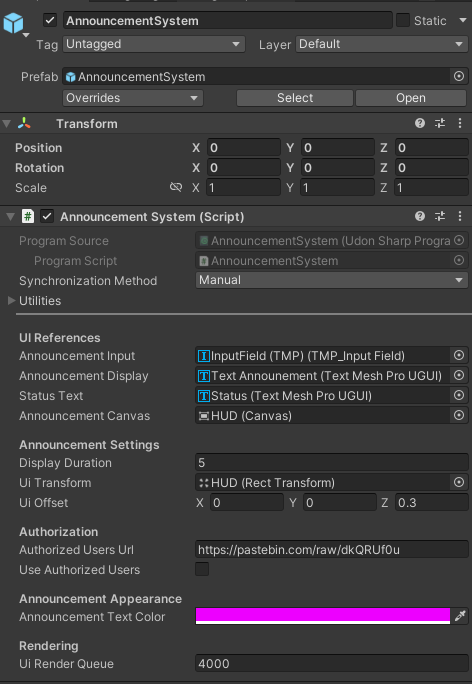 Announcement System (VRChat World Asset)