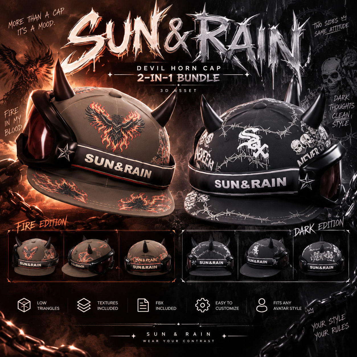  SUN  RAIN — DEVIL HORN CAP BUNDLE