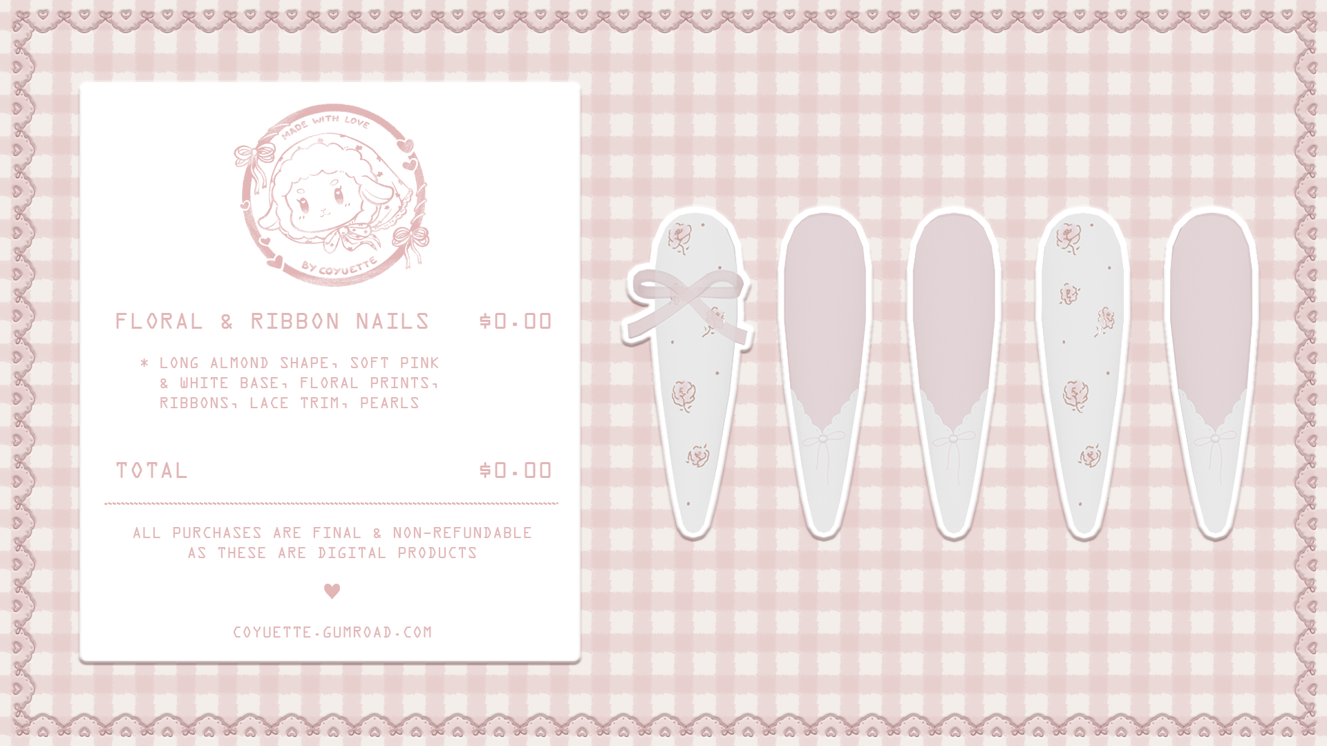 ˗ˏˋ floral & ribbon nails﹒for VRChat﹒୨ৎ (free)