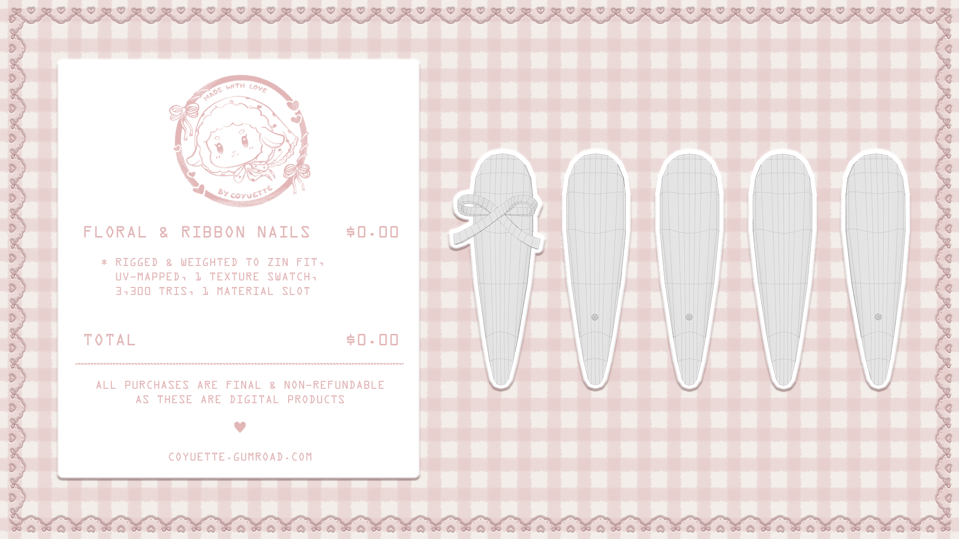 ˗ˏˋ floral & ribbon nails﹒for VRChat﹒୨ৎ (free)