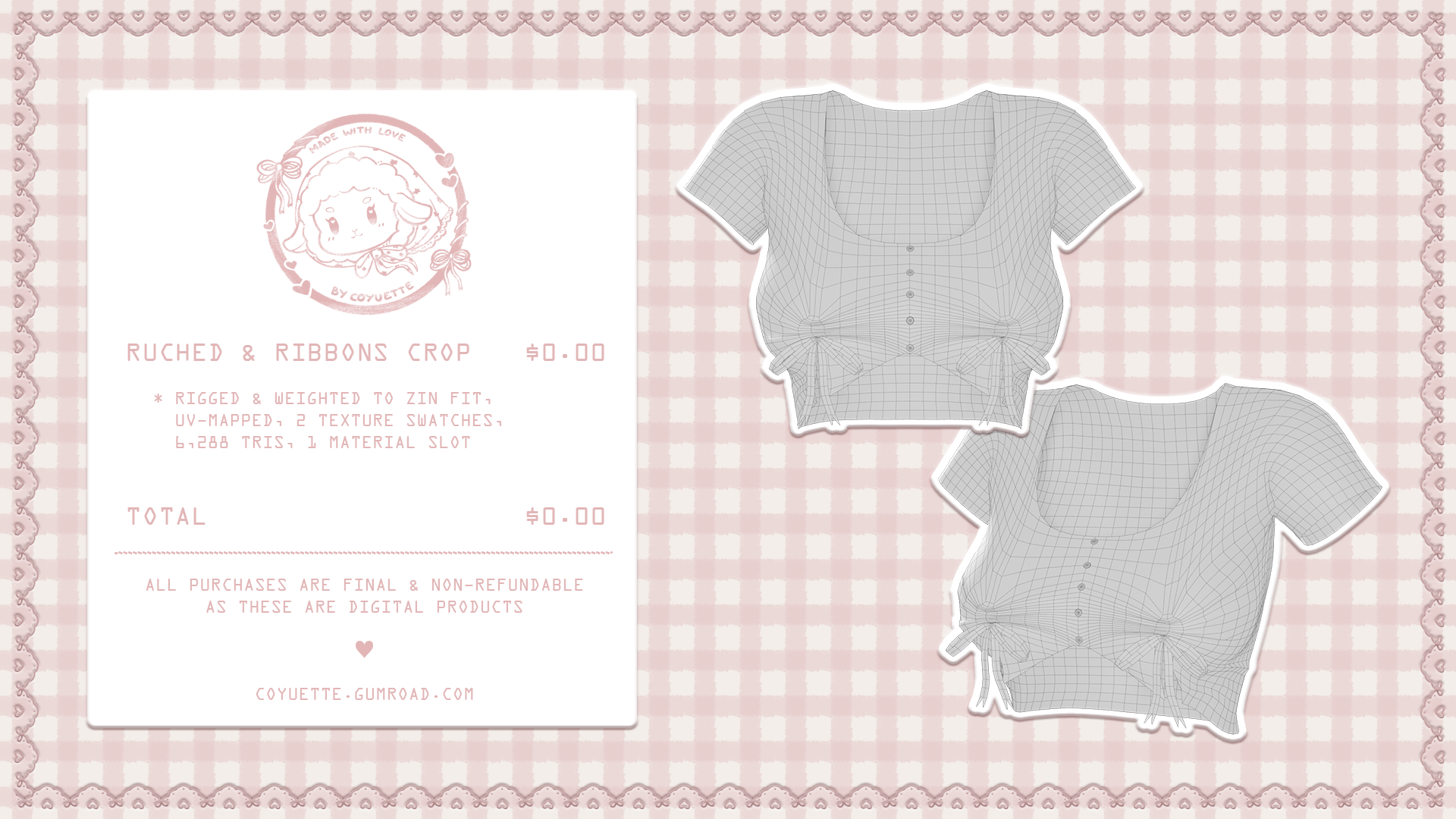 ˗ˏˋ ruched & ribbons crop﹒for VRChat﹒୨ৎ (free)