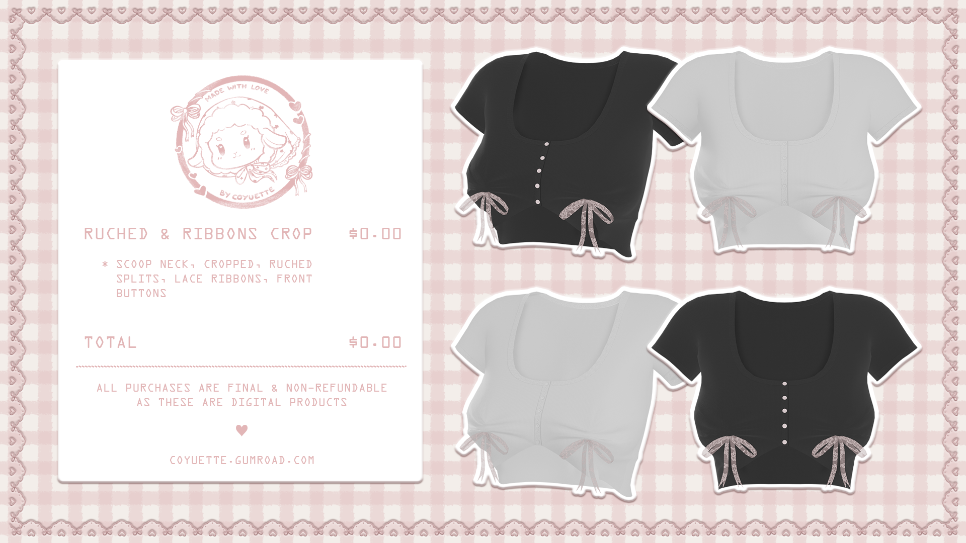 ˗ˏˋ ruched & ribbons crop﹒for VRChat﹒୨ৎ (free)