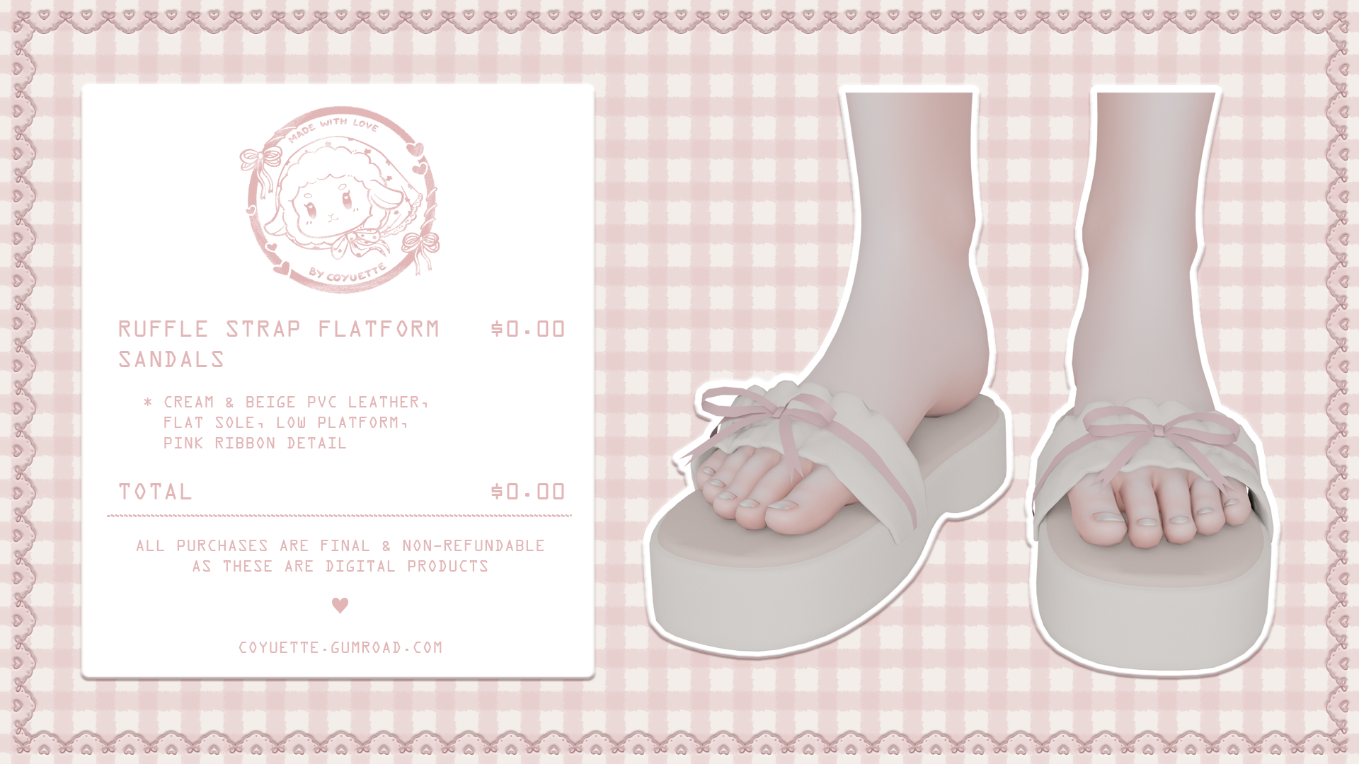 ˗ˏˋ ruffle strap flatform sandals﹒for VRChat﹒୨ৎ (free)