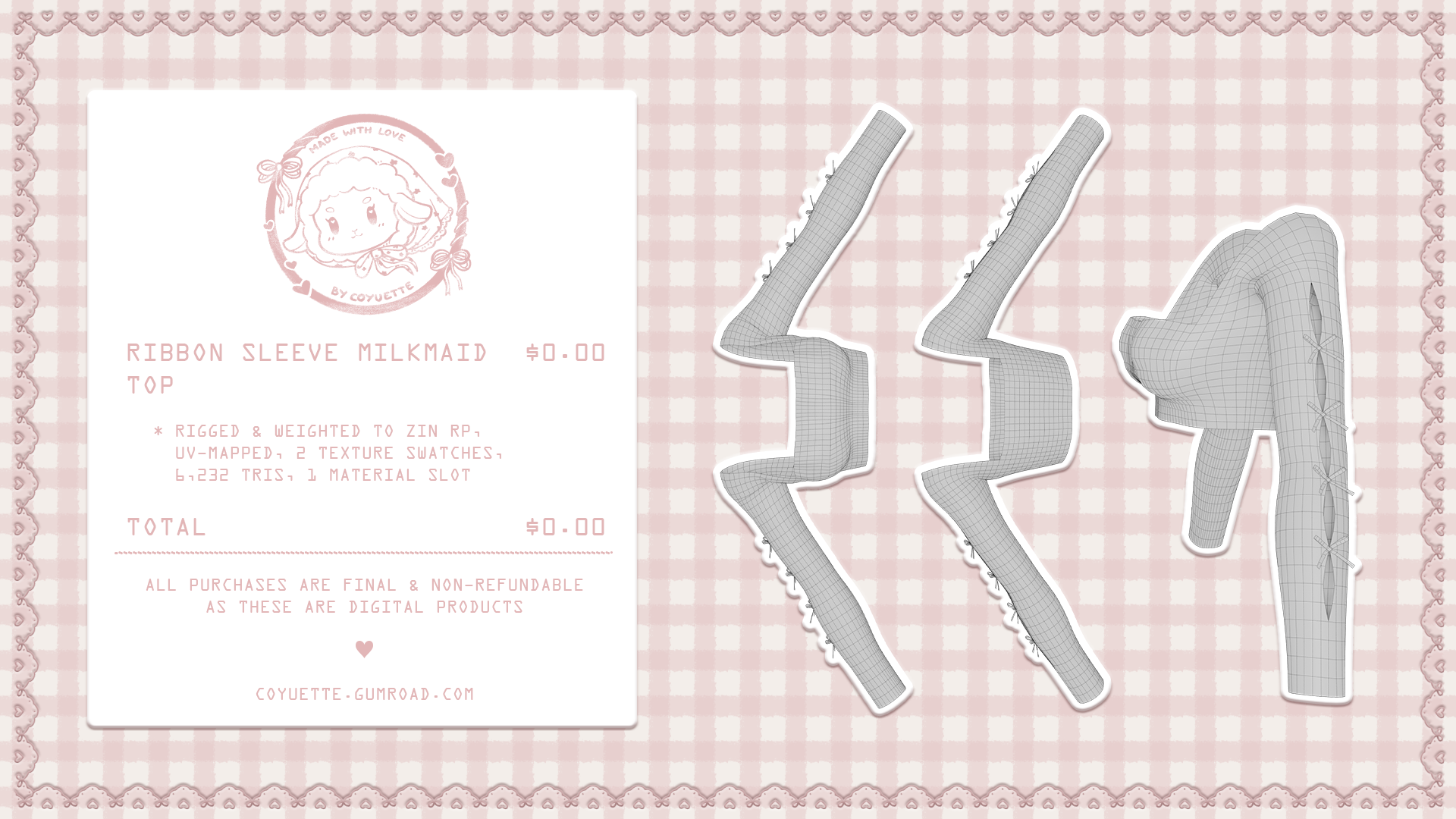 ˗ˏˋ ribbon sleeve milkmaid top﹒for VRChat﹒୨ৎ (free)