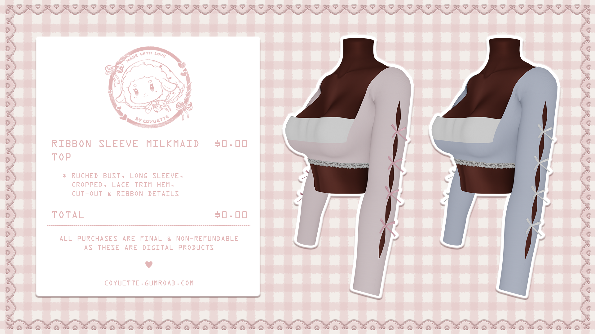 ˗ˏˋ ribbon sleeve milkmaid top﹒for VRChat﹒୨ৎ (free)