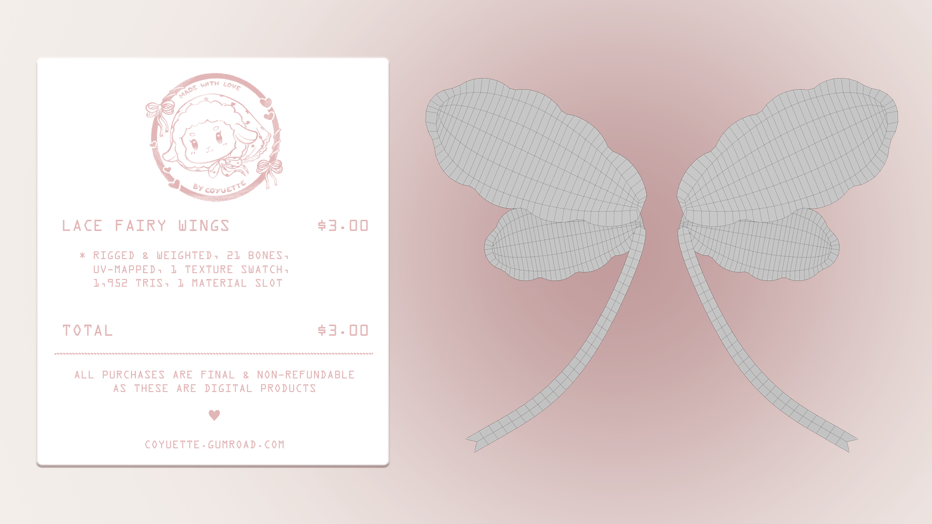 ˗ˏˋ lace fairy wings﹒VRChat asset﹒୨ৎ