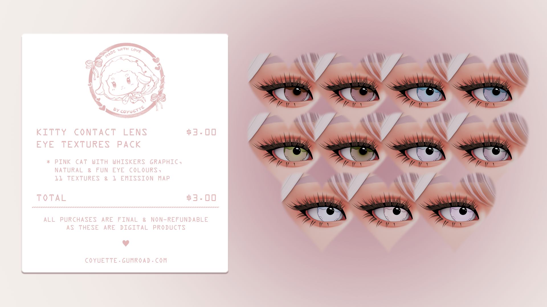 ˗ˏˋ kitty contact lens eye textures﹒VRChat asset﹒୨ৎ