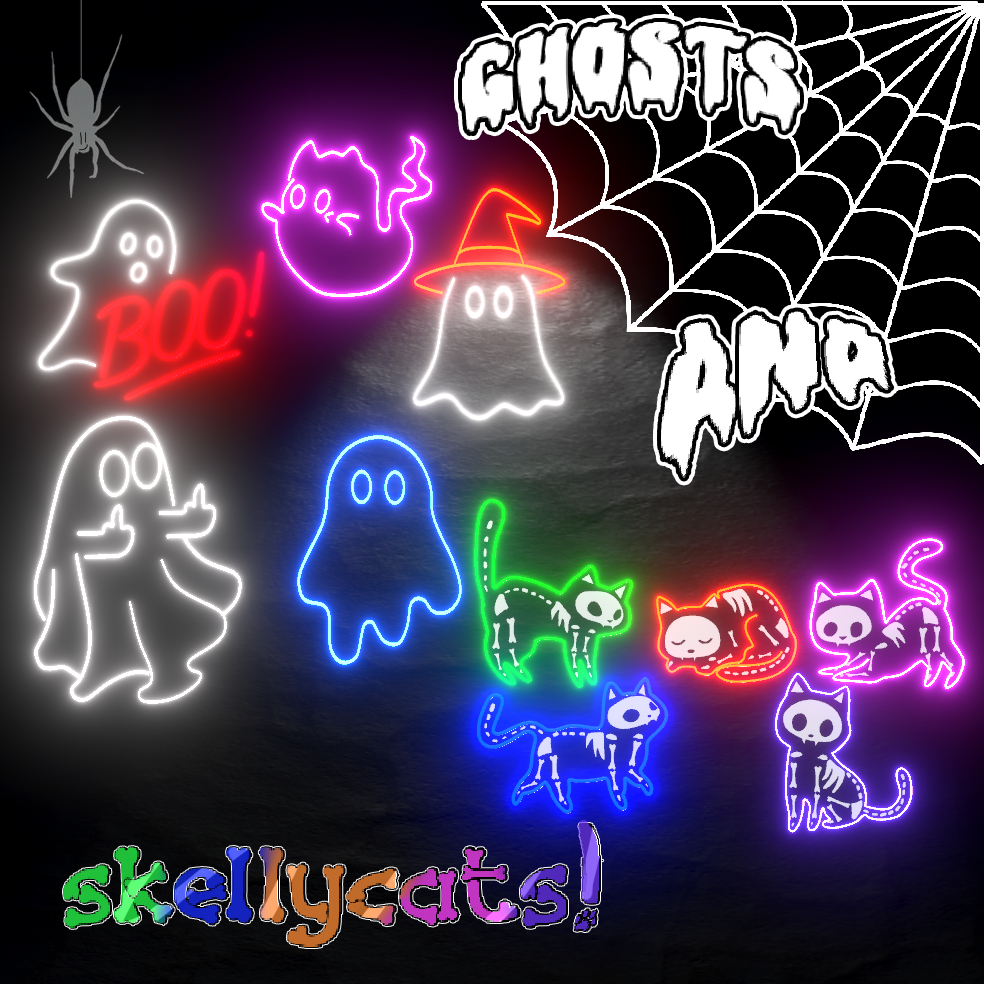 Ghosts & Skelly cats ⌞ Neon Signs ⌝