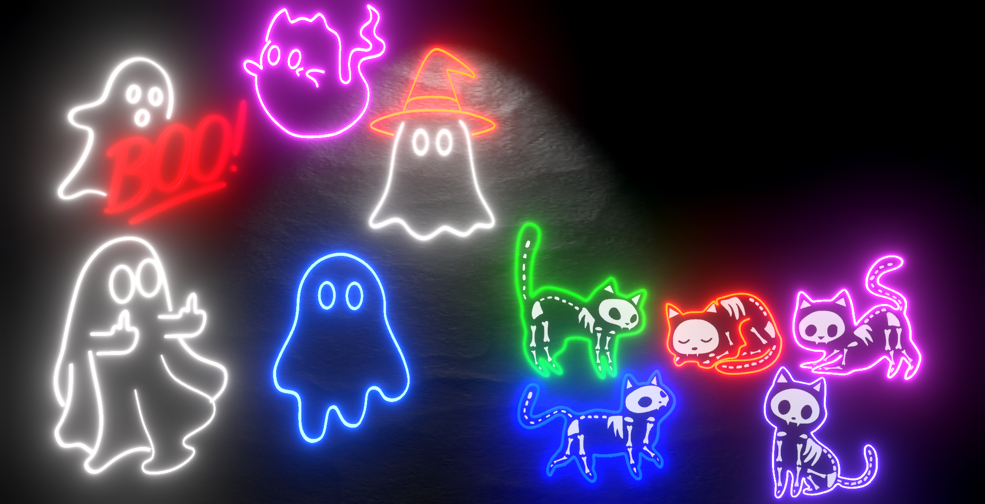 Ghosts & Skelly cats ⌞ Neon Signs ⌝