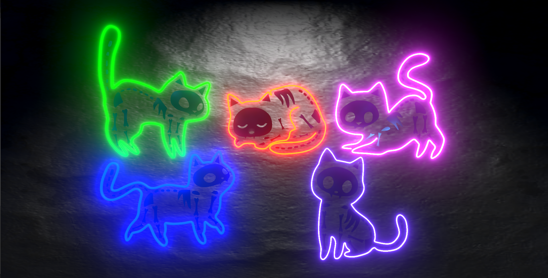 Ghosts & Skelly cats ⌞ Neon Signs ⌝