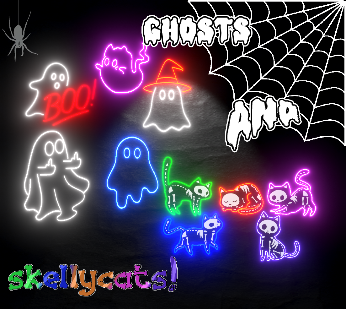 Ghosts & Skelly cats ⌞ Neon Signs ⌝