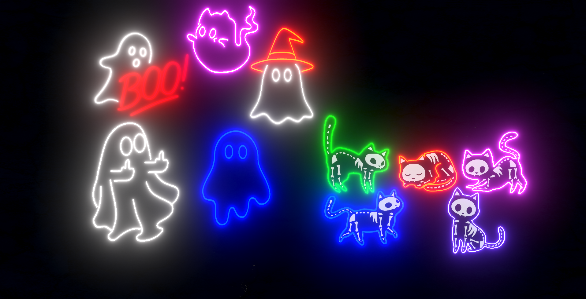 Ghosts & Skelly cats ⌞ Neon Signs ⌝