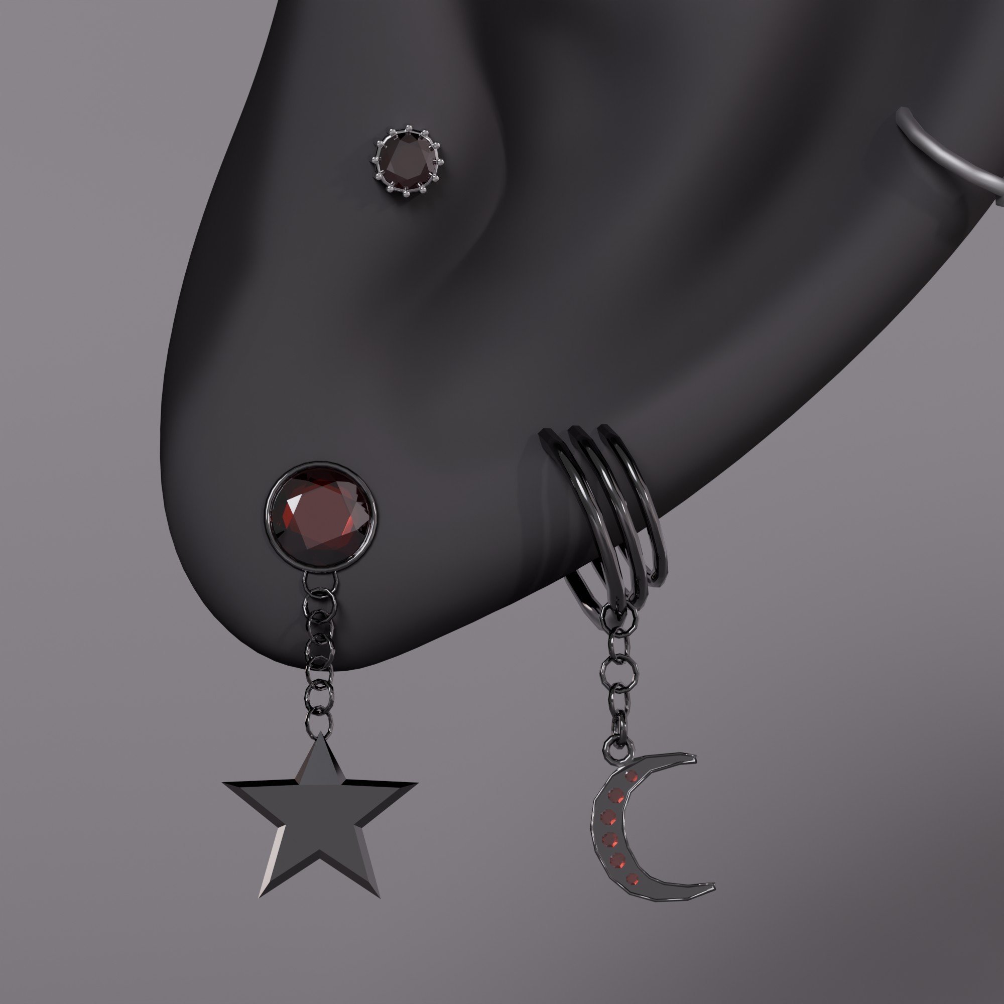 Celestial Dark Ear Stack - 5 Piece Gothic Jewelry Set for VRChat