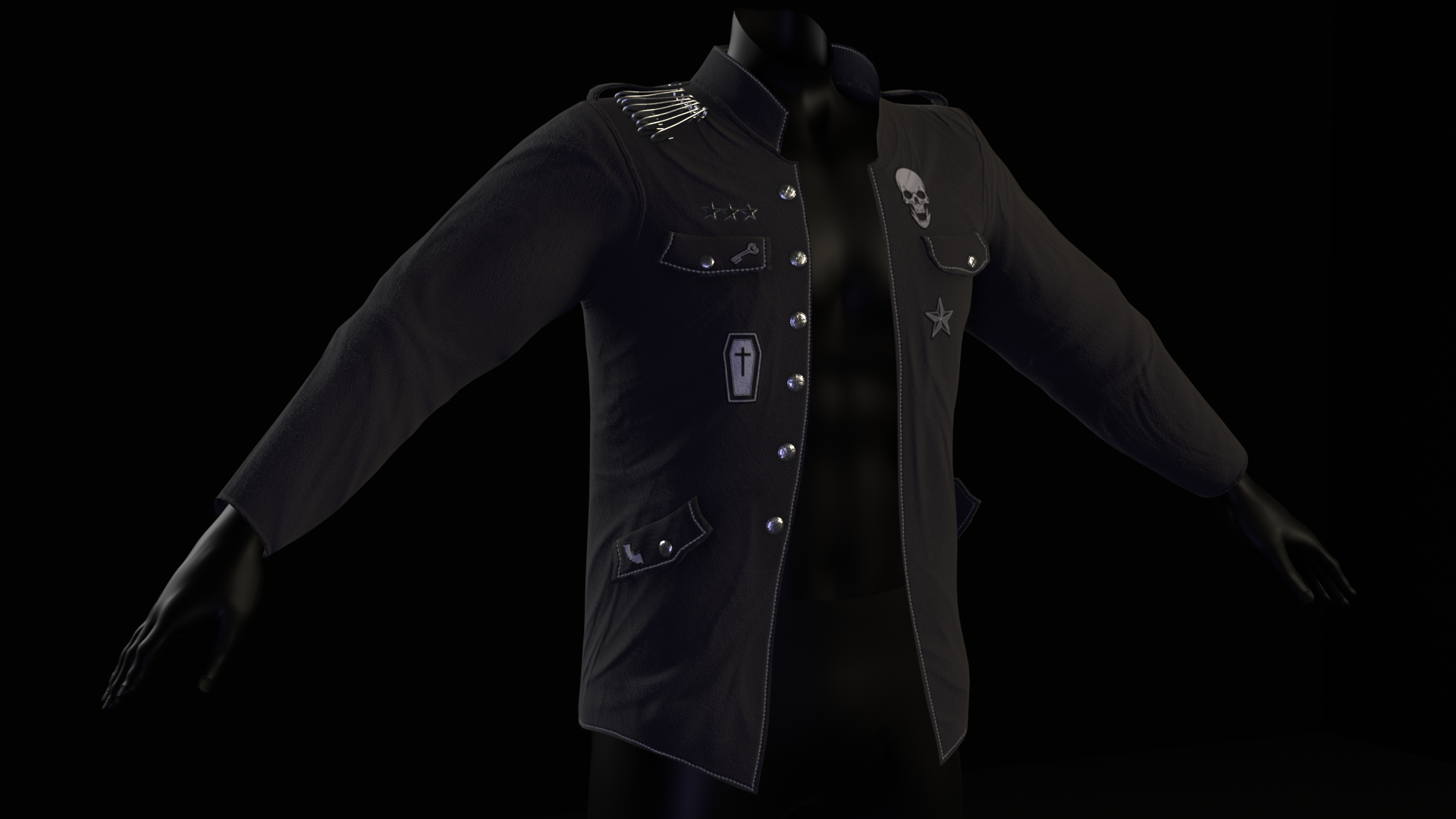 Patched Black Military Jacket