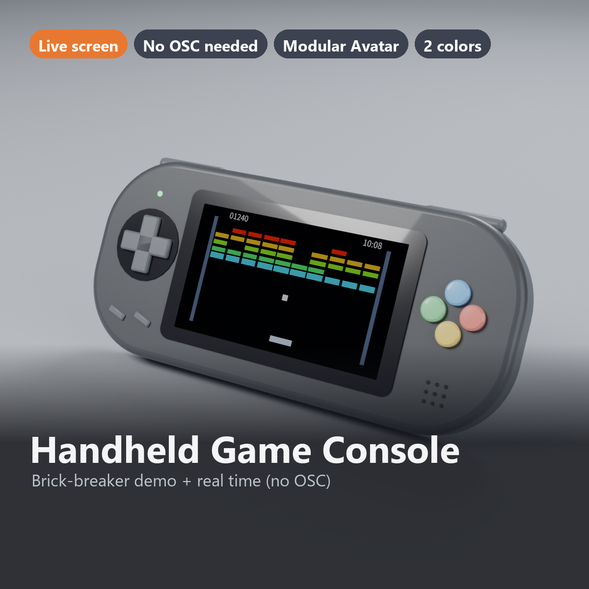 Handheld Game Console - Animated Brick-Breaker Demo and Clock | VRChat