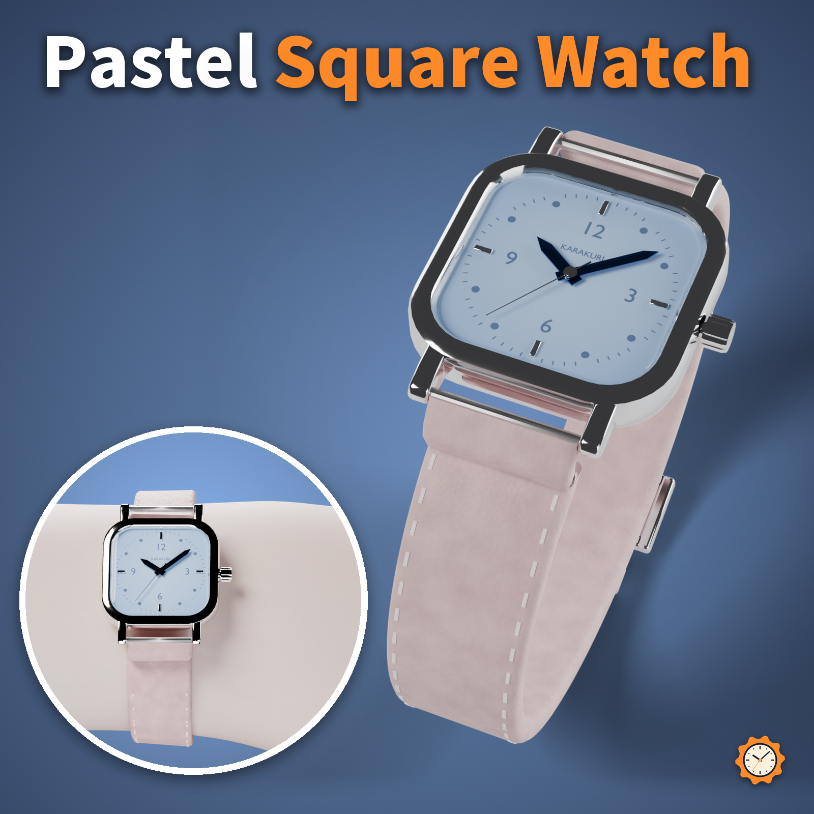 Ladies' Square Watch, Pale Blue Dial - Hands Show the Real Time | VRChat