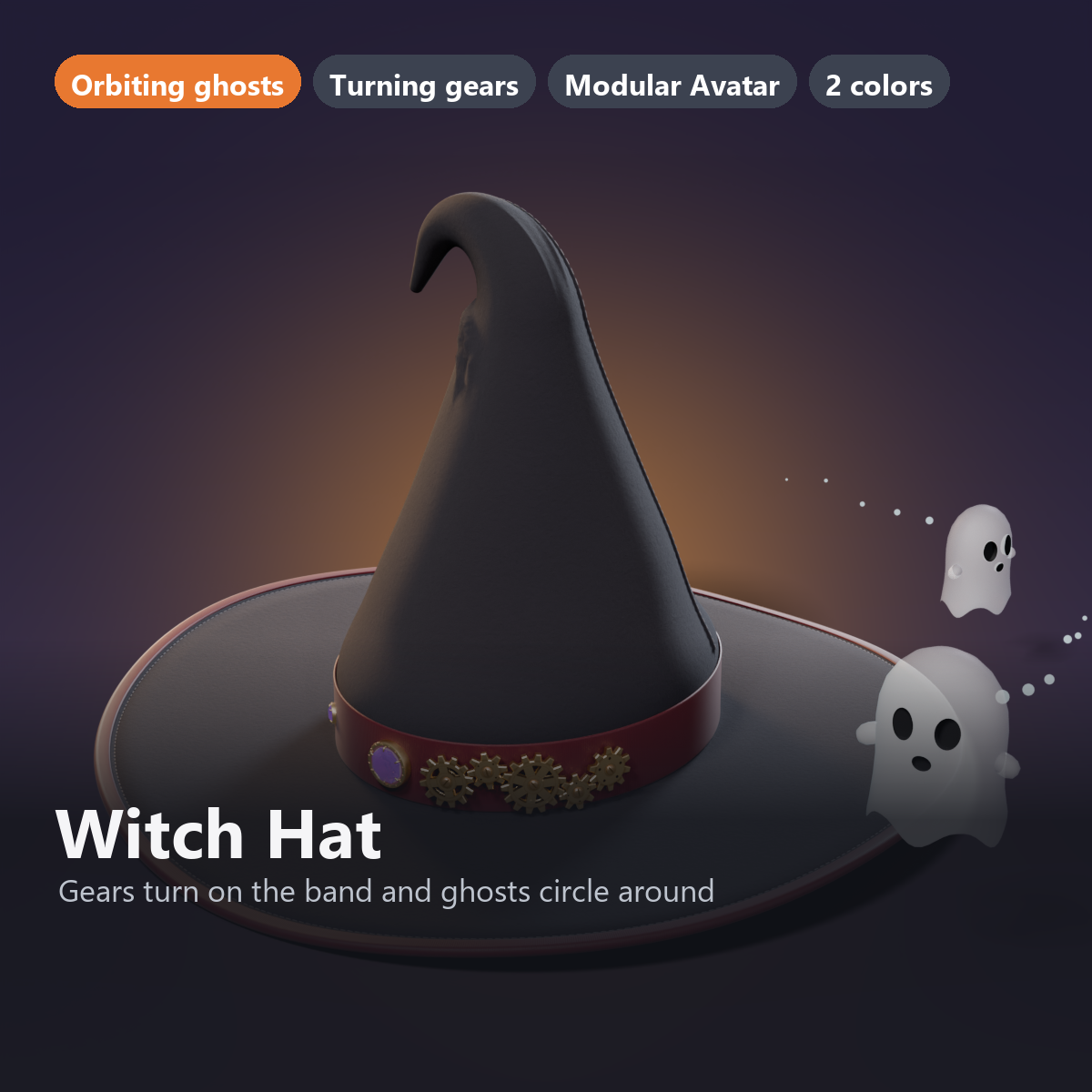 Witch Hat with Turning Gears and Circling Ghosts | VRChat