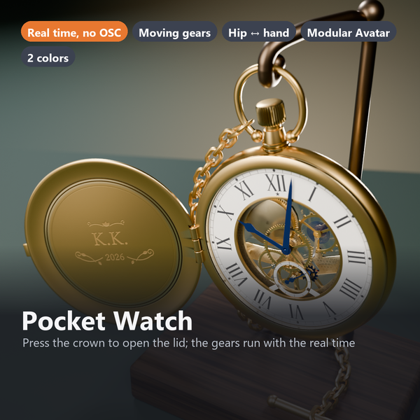 Pocket Watch - Lid Opens, Gear Train Linked to the Real Time | VRChat