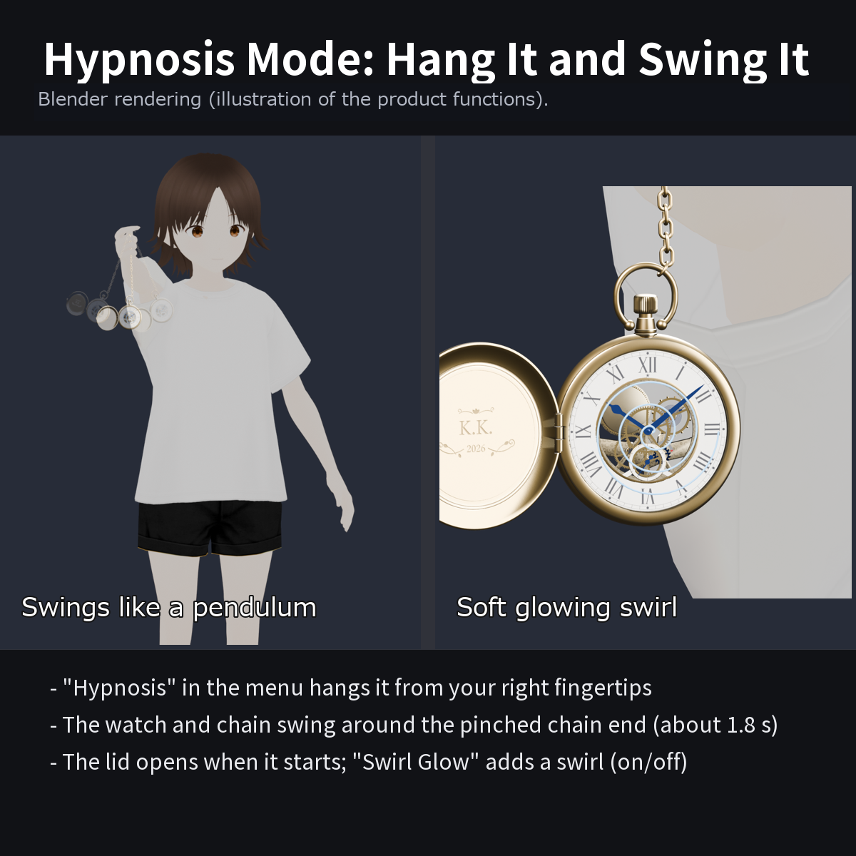 Pocket Watch - Hypnosis Swing Mode, Lid Opens, Real-Time Gear Train | VRChat