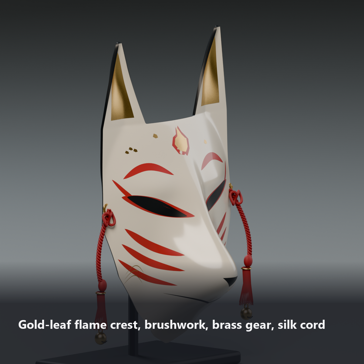 Fox Mask - Lacquered Kitsune Mask, Swaying Tassels, Glowing Eyes | VRChat