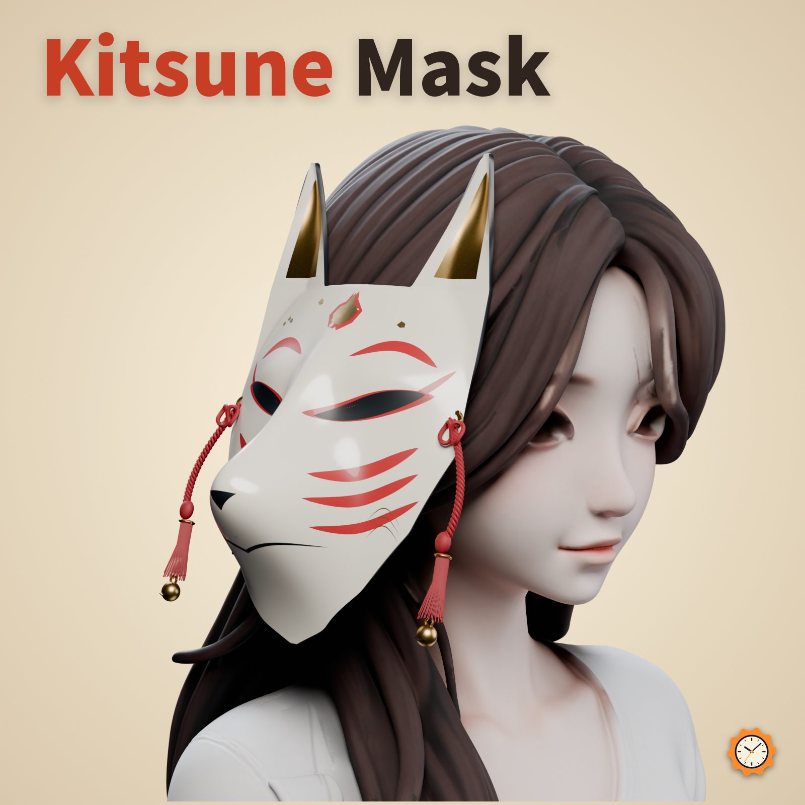 Fox Mask - Lacquered Kitsune Mask, Swaying Tassels, Glowing Eyes | VRChat