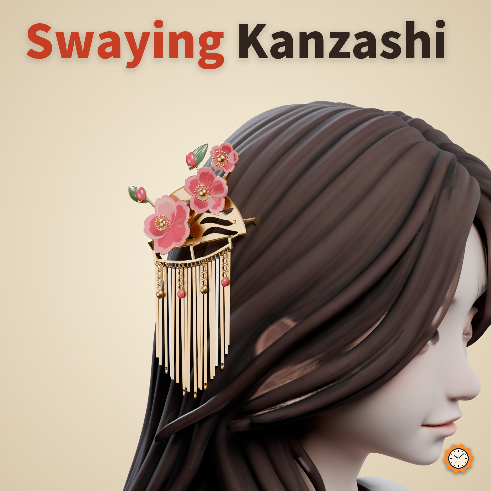 Dangling Kanzashi - Plum Hairpin with Rippling, Sparkling Strips | VRChat