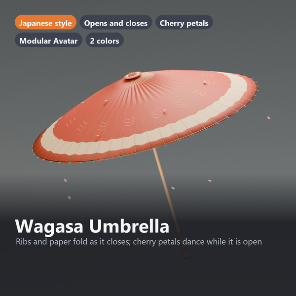 Wagasa Umbrella - Folds Open and Closed, Cherry Petals Fall | VRChat